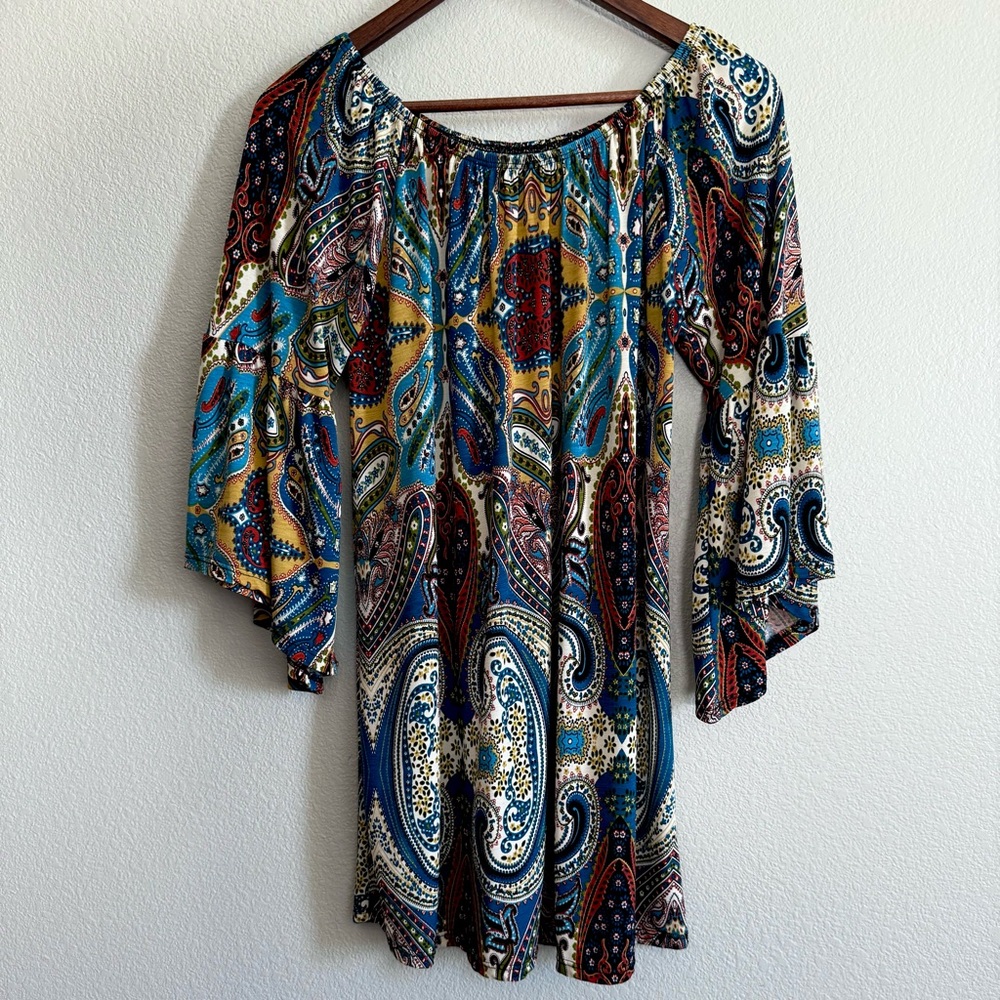 Bohemian Off the Shoulder Flutter Sleeve Tunic Top